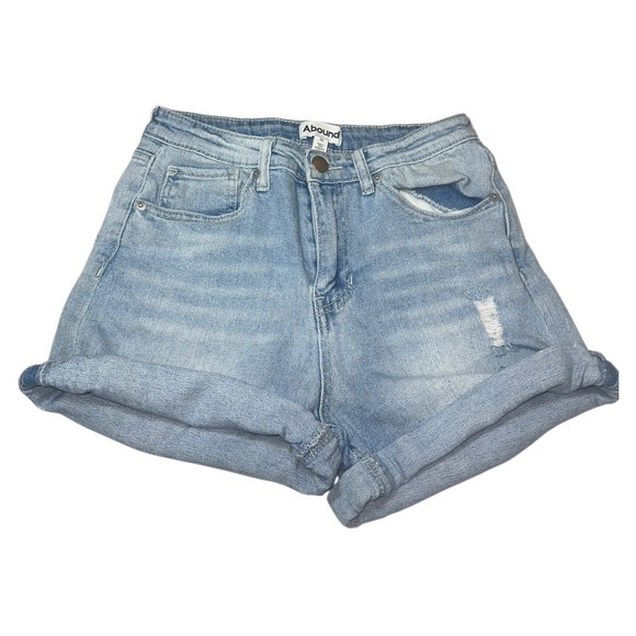 Abound Light Wash Distressed Cuffed‎ Denim Shorts Size 26 - Picture 1 of 6